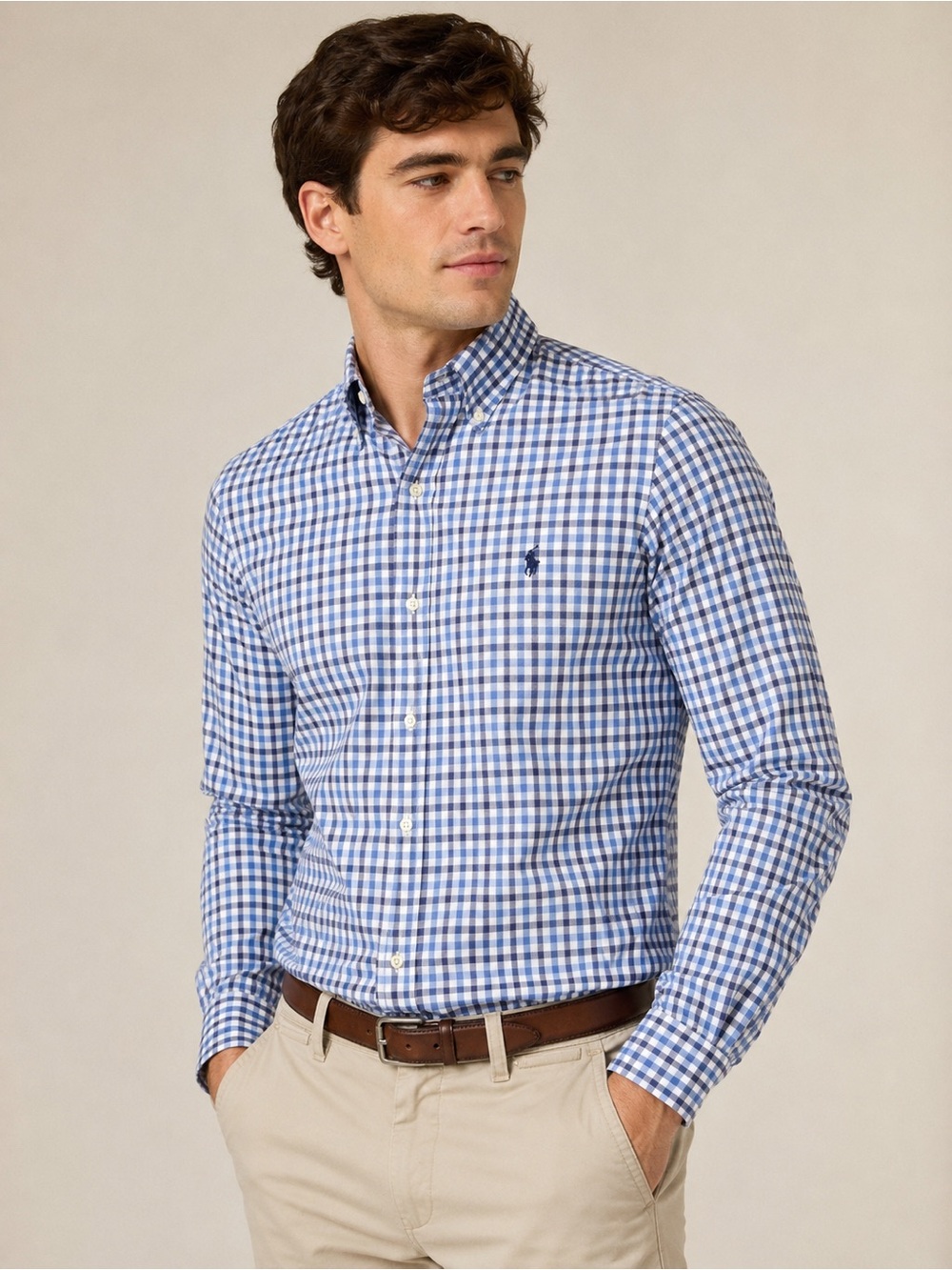 Polo by Ralph Lauren Light Blue and White Checked Button-Down Shirt